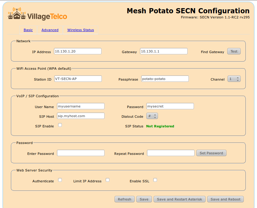 SECN 1.1 Basic Configuration Screen